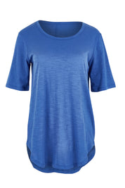 Product shot of the Ariana Cotton Tee in colour Oceanblue (Blue), from the front