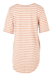 Product shot of the Ariana Cotton Tee in colour Beigestrip, from the back