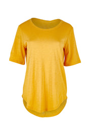 Product shot of the Ariana Tee in colour Mustard, from the front