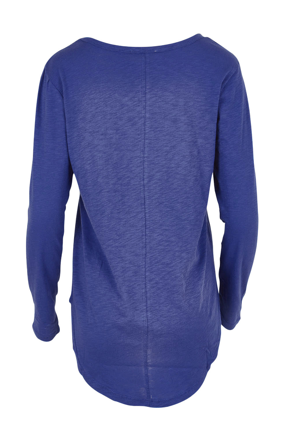 Product shot of the Megan Long Sleeve Cotton Top in colour Oceanblue (Blue), from the back