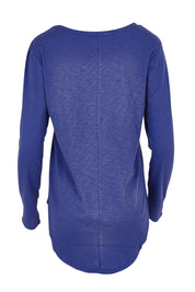 Product shot of the Megan Long Sleeve Cotton Top in colour Oceanblue (Blue), from the back