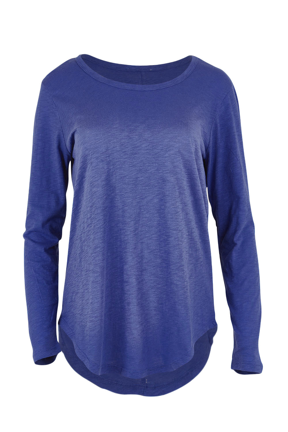 Product shot of the Megan Long Sleeve Cotton Top in colour Oceanblue (Blue), from the front