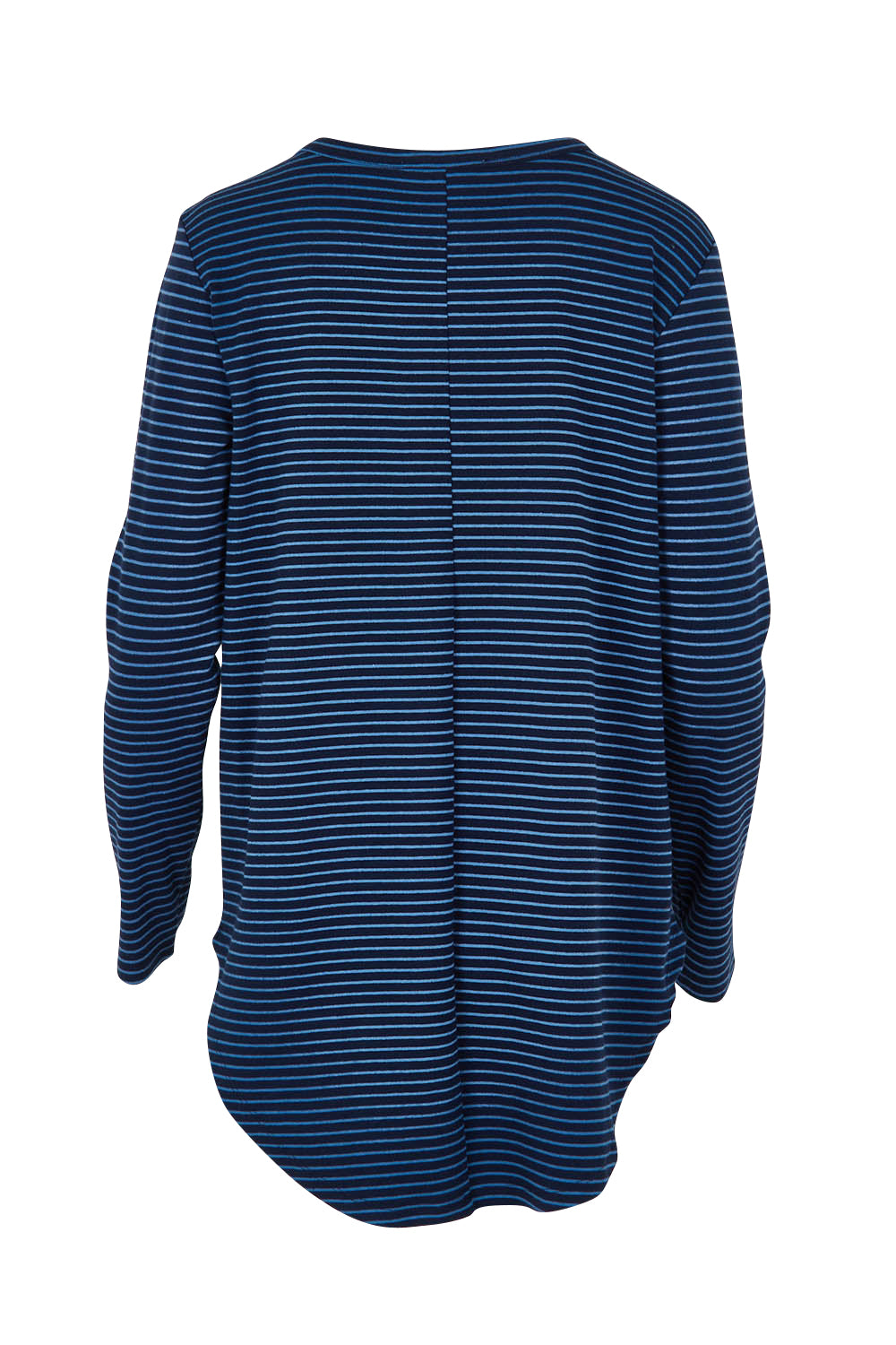 Product shot of the Megan Long Sleeve Top in colour Bluestripe (Blue), from the back