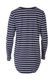 Product shot of the Megan Long Sleeve Top in colour Bluestrp (Blue), from the back