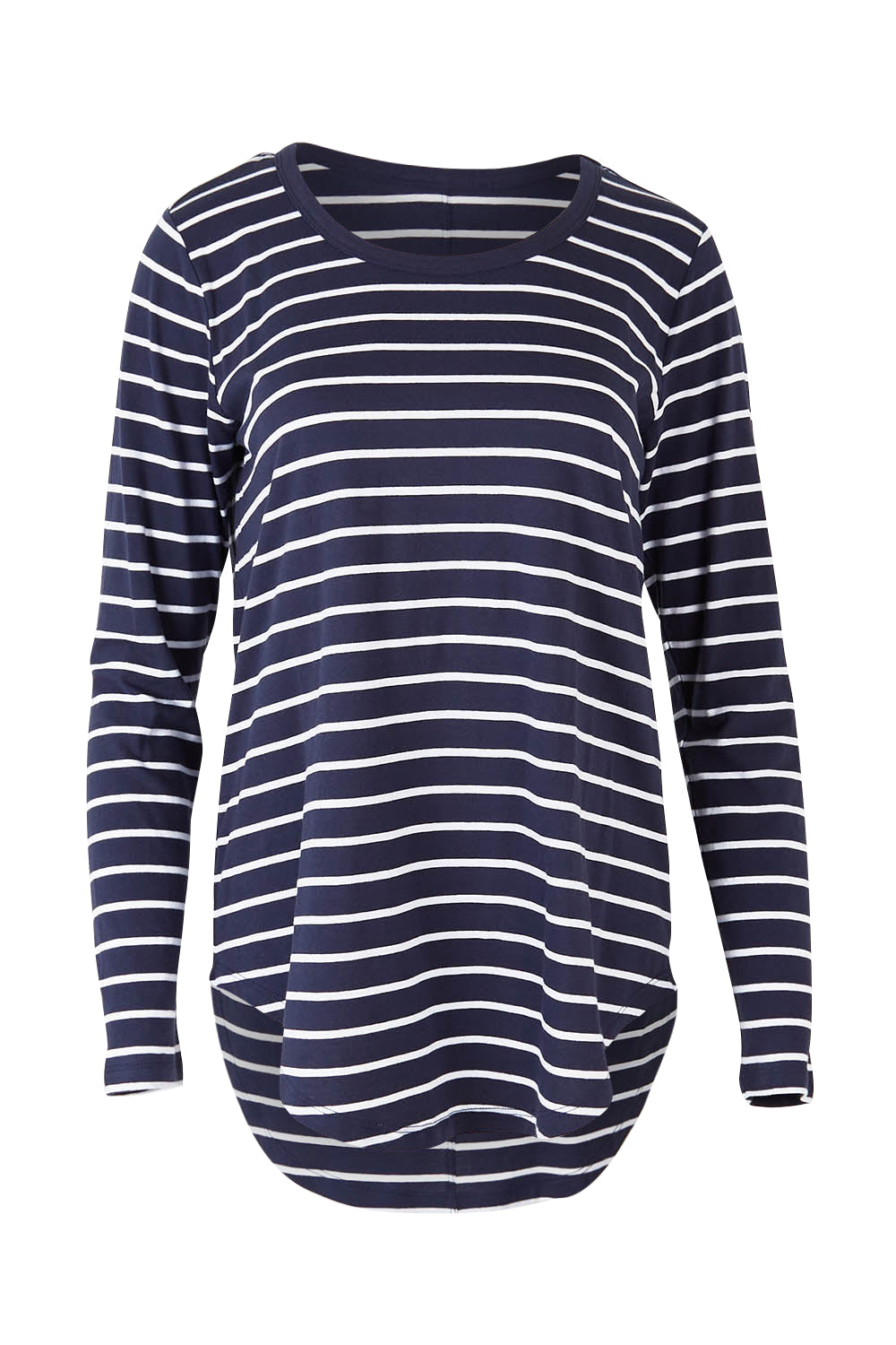Product shot of the Megan Long Sleeve Top in colour Bluestrp (Blue), from the front