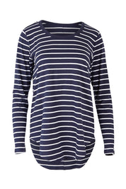 Product shot of the Megan Long Sleeve Top in colour Bluestrp (Blue), from the front