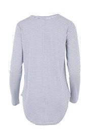 Product shot of the Megan Long Sleeve Top in colour Indistripe (Blue), from the back