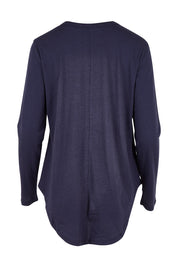 Product shot of the Megan Long Sleeve Top in colour Newnavy (Blue), from the back