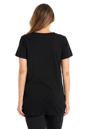 A model wearing the Billie Tee in colour Black (Black), from the back