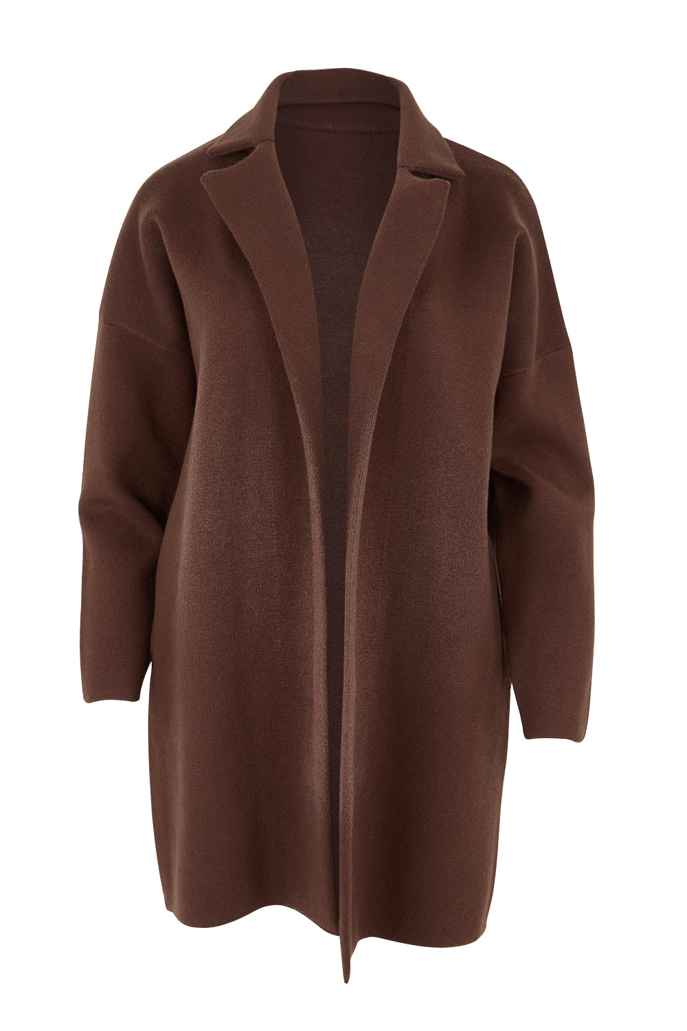 Product shot of the Bristol Coatigan in colour Brown, from the front