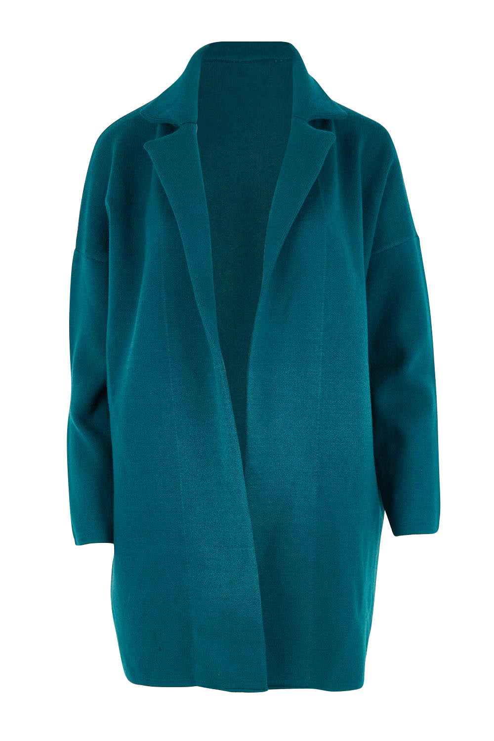 Product shot of the Bristol Coatigan in colour Teal (Green), from the front