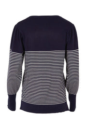 Product shot of the Colette Sweater in colour Bluecream (Blue), from the back