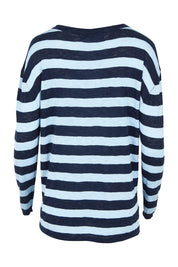 Product shot of the Natasha Cotton Blend Knit Top in colour Bluestripe (Blue), from the back