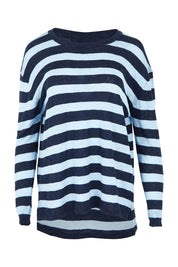 Product shot of the Natasha Cotton Blend Knit Top in colour Bluestripe (Blue), from the front