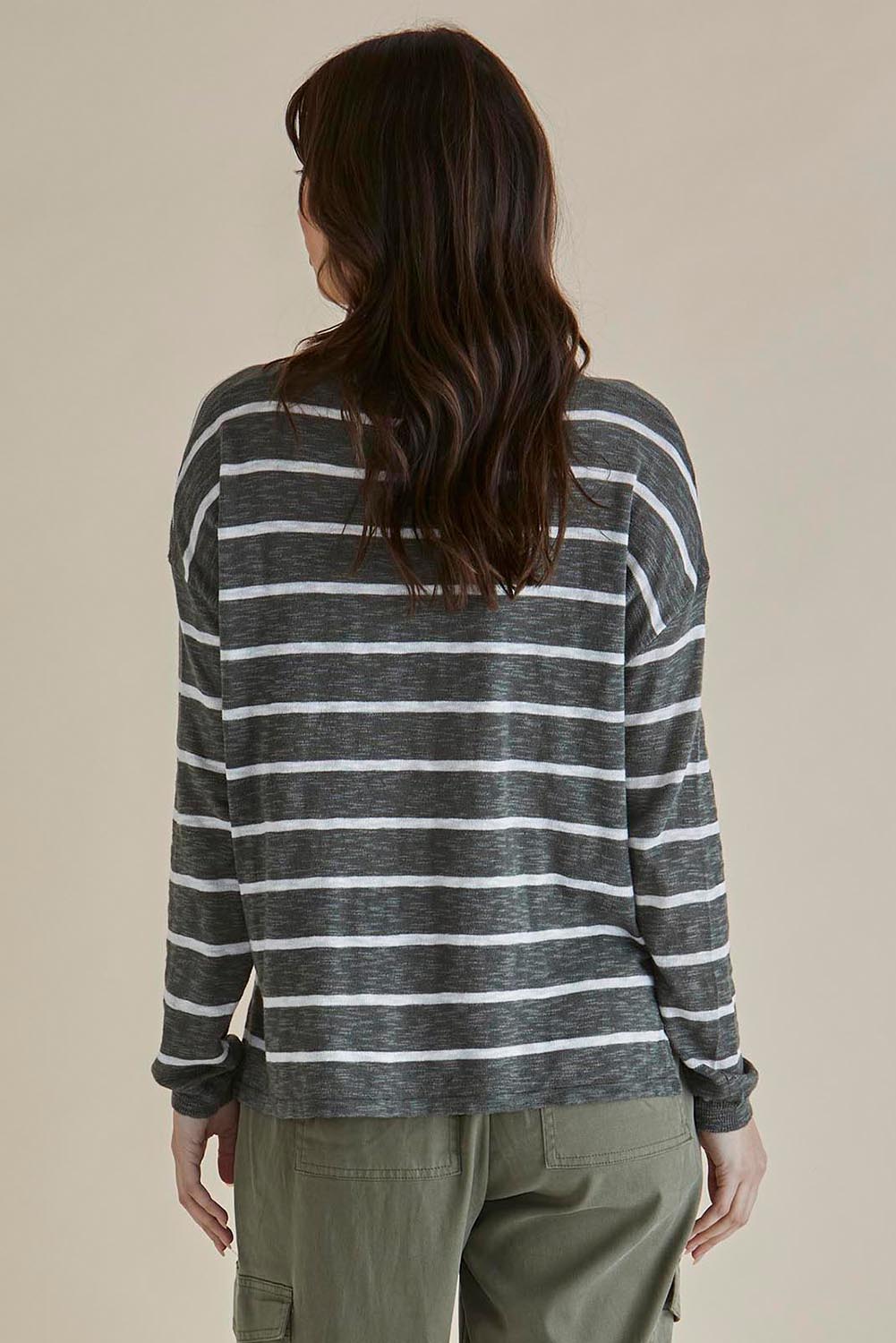 A model wearing the Natasha Cotton Blend Knit Top in colour Green (Green), from the back
