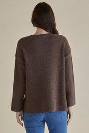 A model wearing the Edith Knit Jumper in colour Brown, from the back