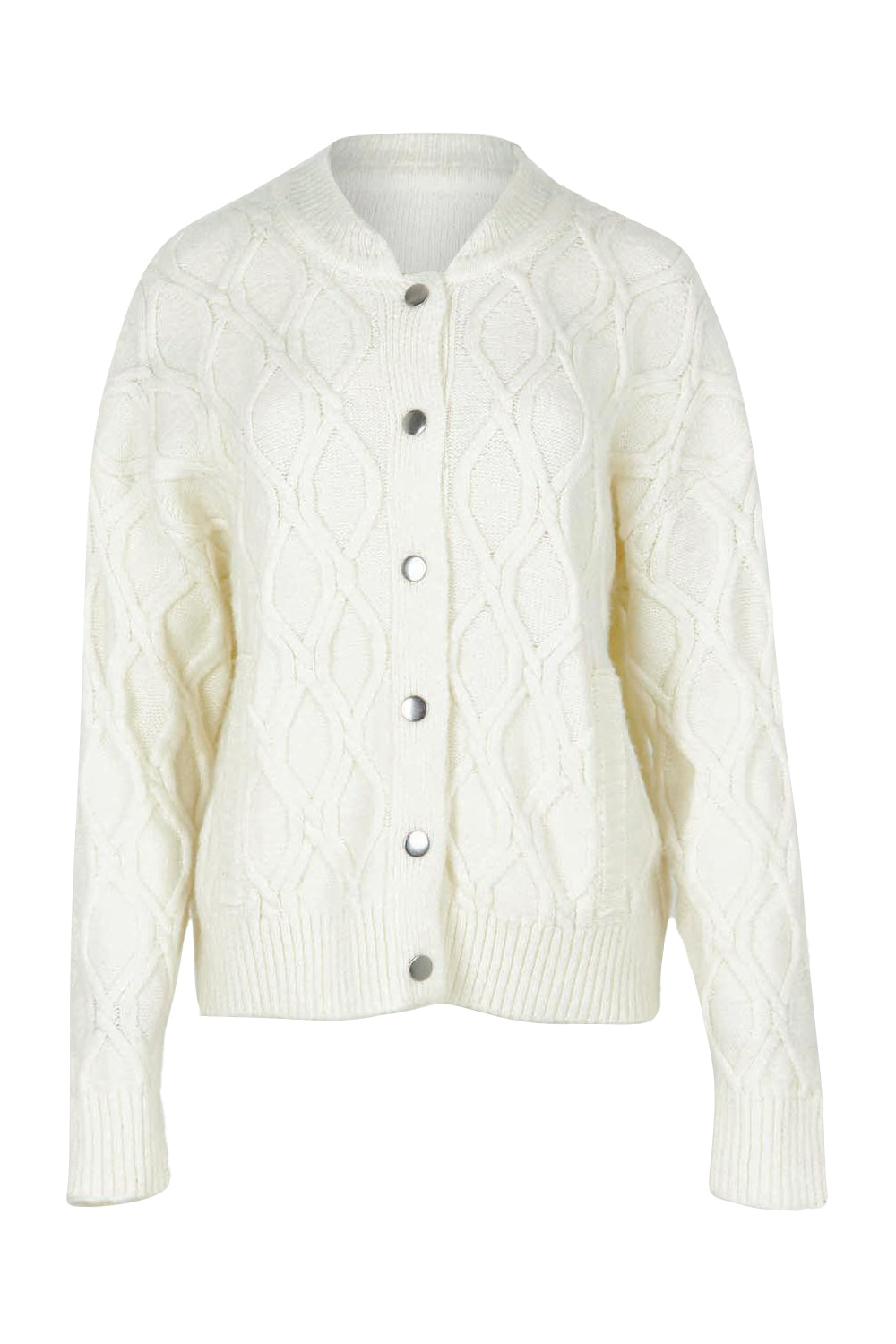Product shot of the Celene Knit Cardigan in colour Cream, from the front