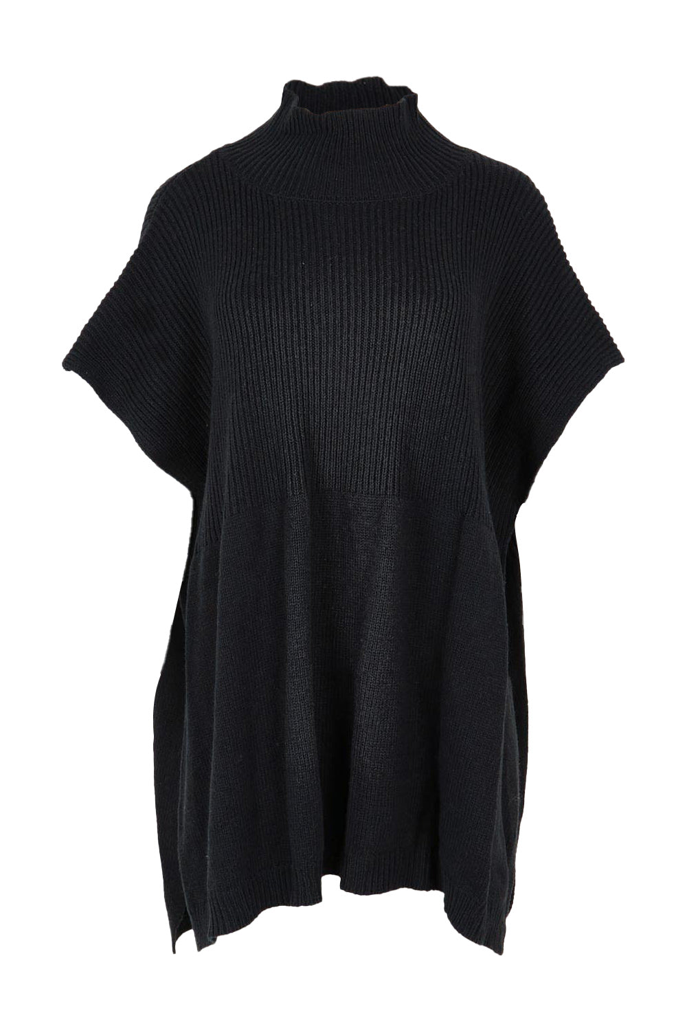 Product shot of the Paige Cotton Blend Poncho in colour Black (Black), from the front
