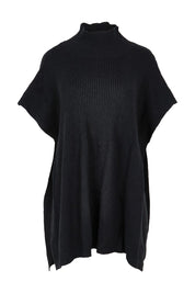 Product shot of the Paige Cotton Blend Poncho in colour Black (Black), from the front