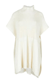 Product shot of the Paige Cotton Blend Poncho in colour Oat, from the front