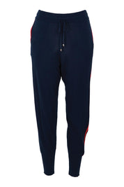 Product shot of the Aida Knit Pant in colour Navy (Blue), from the front