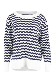Product shot of the Ember Cotton Knit Jumper in colour Navywave (Blue), from the front