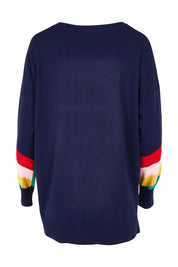 Product shot of the Mimi Sweater in colour Rainbow (Blue), from the back