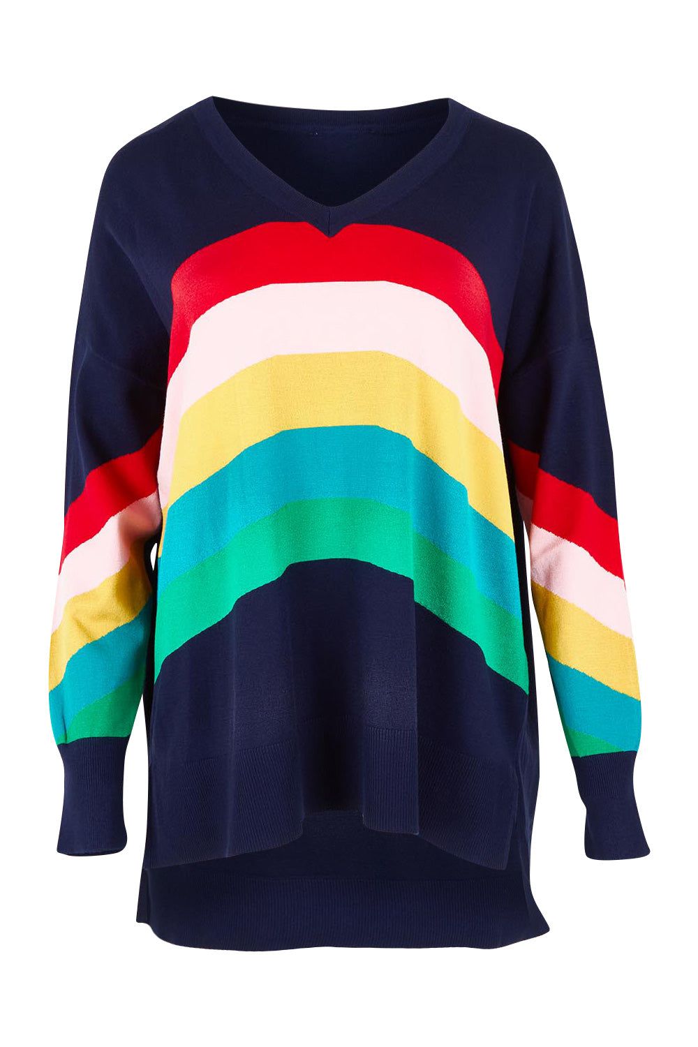 Product shot of the Mimi Sweater in colour Rainbow (Blue), from the front
