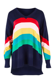 Product shot of the Mimi Sweater in colour Rainbow (Blue), from the front