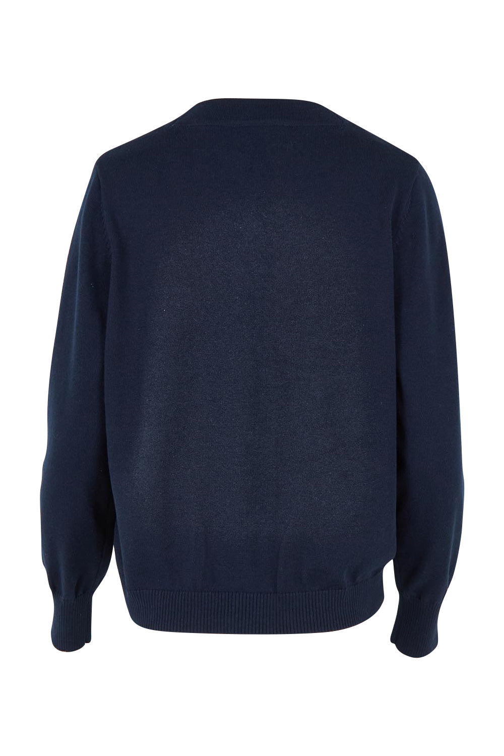 Product shot of the Leon Cotton Blend Knit Cardigan in colour Navy (Blue), from the back