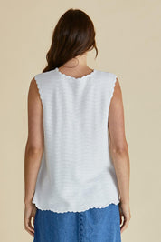 A model wearing the Aviva Cotton Tank in colour White (White), from the back