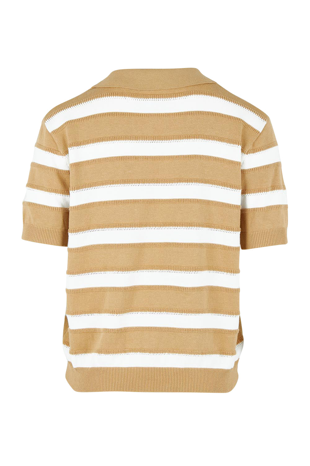 Product shot of the Salford Cotton Knit Polo in colour Beige, from the back