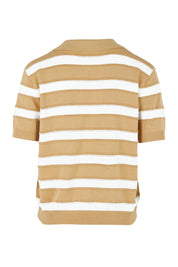 Product shot of the Salford Cotton Knit Polo in colour Beige, from the back