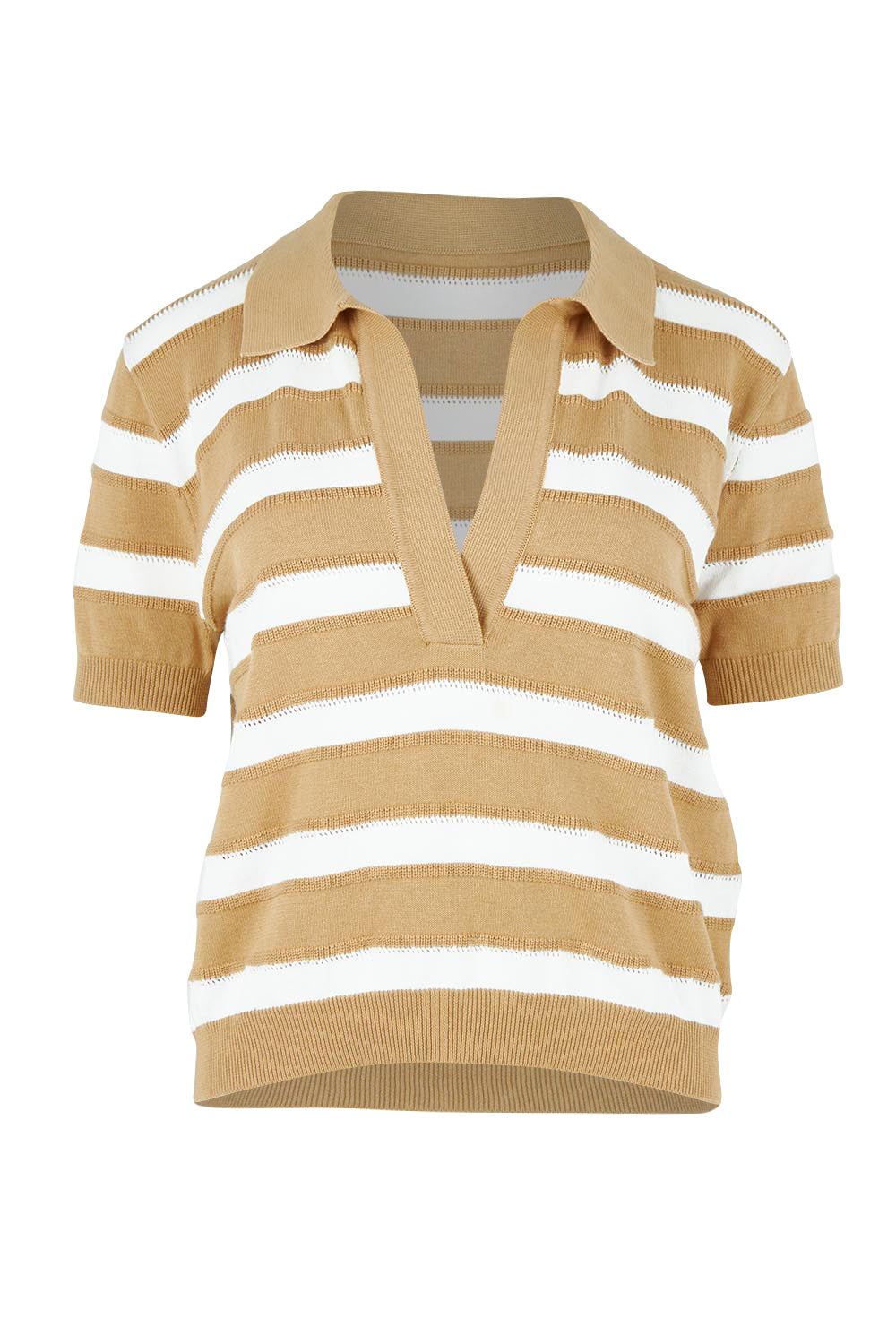 Product shot of the Salford Cotton Knit Polo in colour Beige, from the front