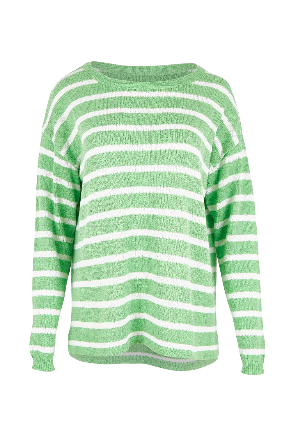 Product shot of the Bradford Knit Top in colour Greencream (Green), from the front