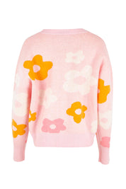 Product shot of the Leonie Knit Sweater in colour Flowers (Pink), from the back