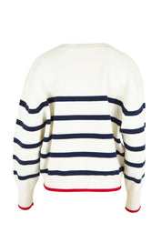 Product shot of the Leonie Knit Sweater in colour Navywhite (White), from the back