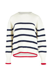 Product shot of the Leonie Knit Sweater in colour Navywhite (White), from the front