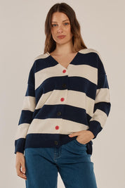 Maybelle Knit Cardigan – Navywhite