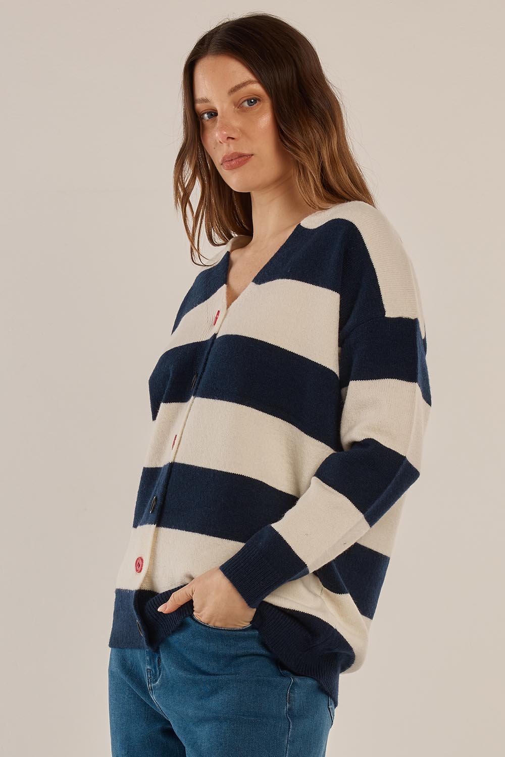 Maybelle Knit Cardigan – Navywhite