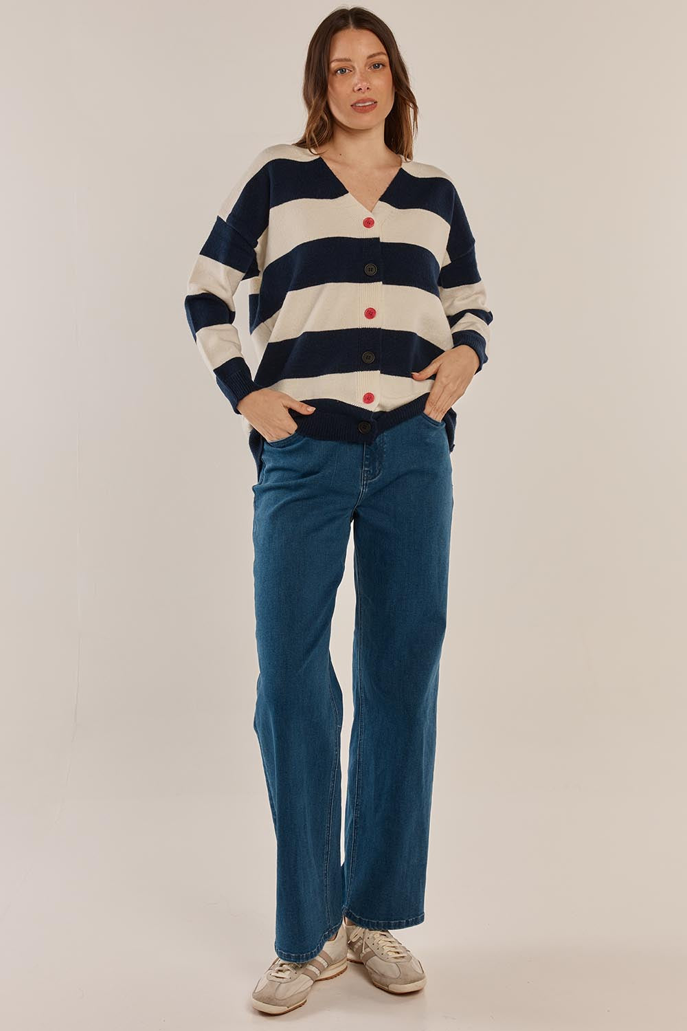 Maybelle Knit Cardigan – Navywhite