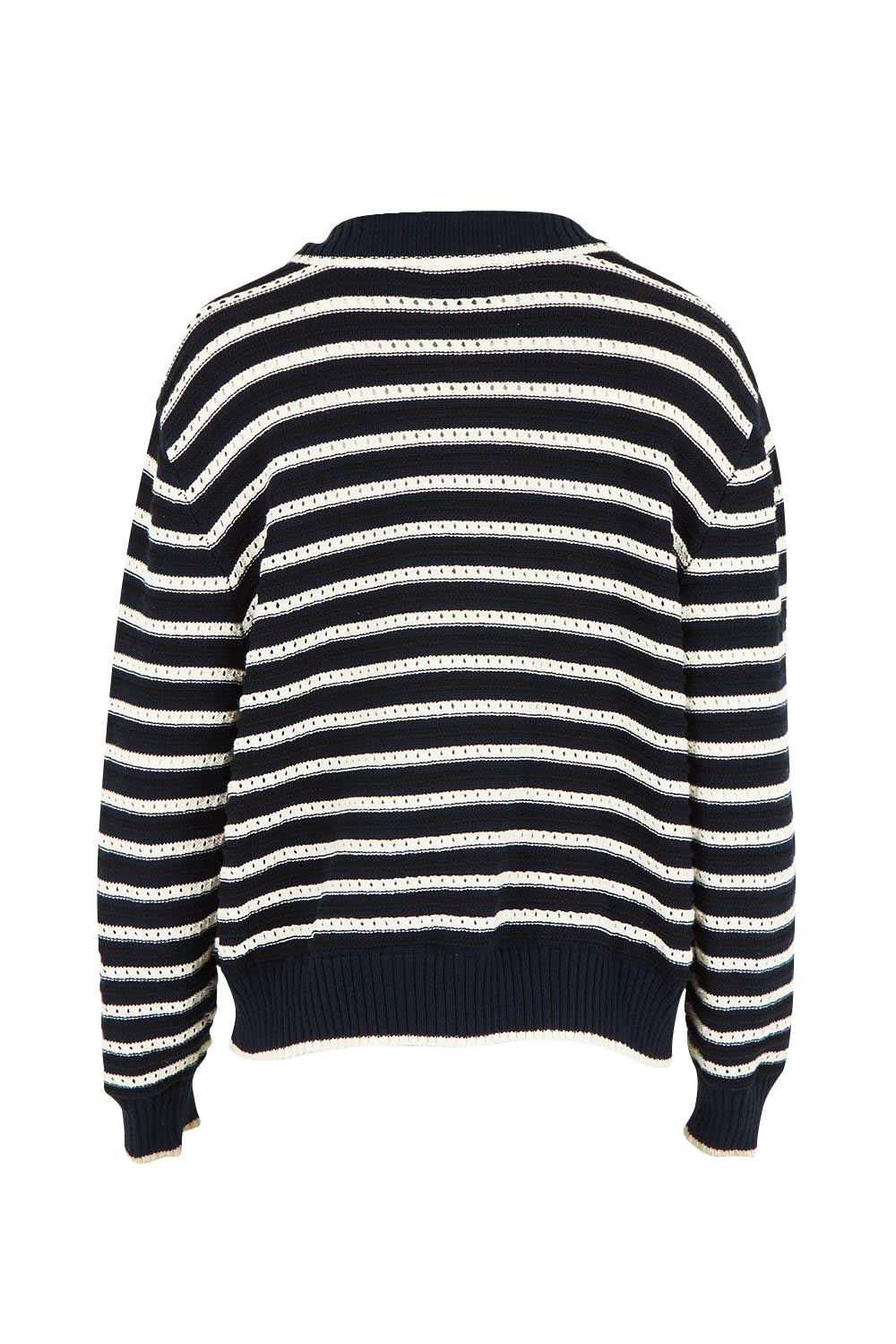 Product shot of the Aberdeen Polo Knit Sweat in colour Navystripe (Blue), from the back