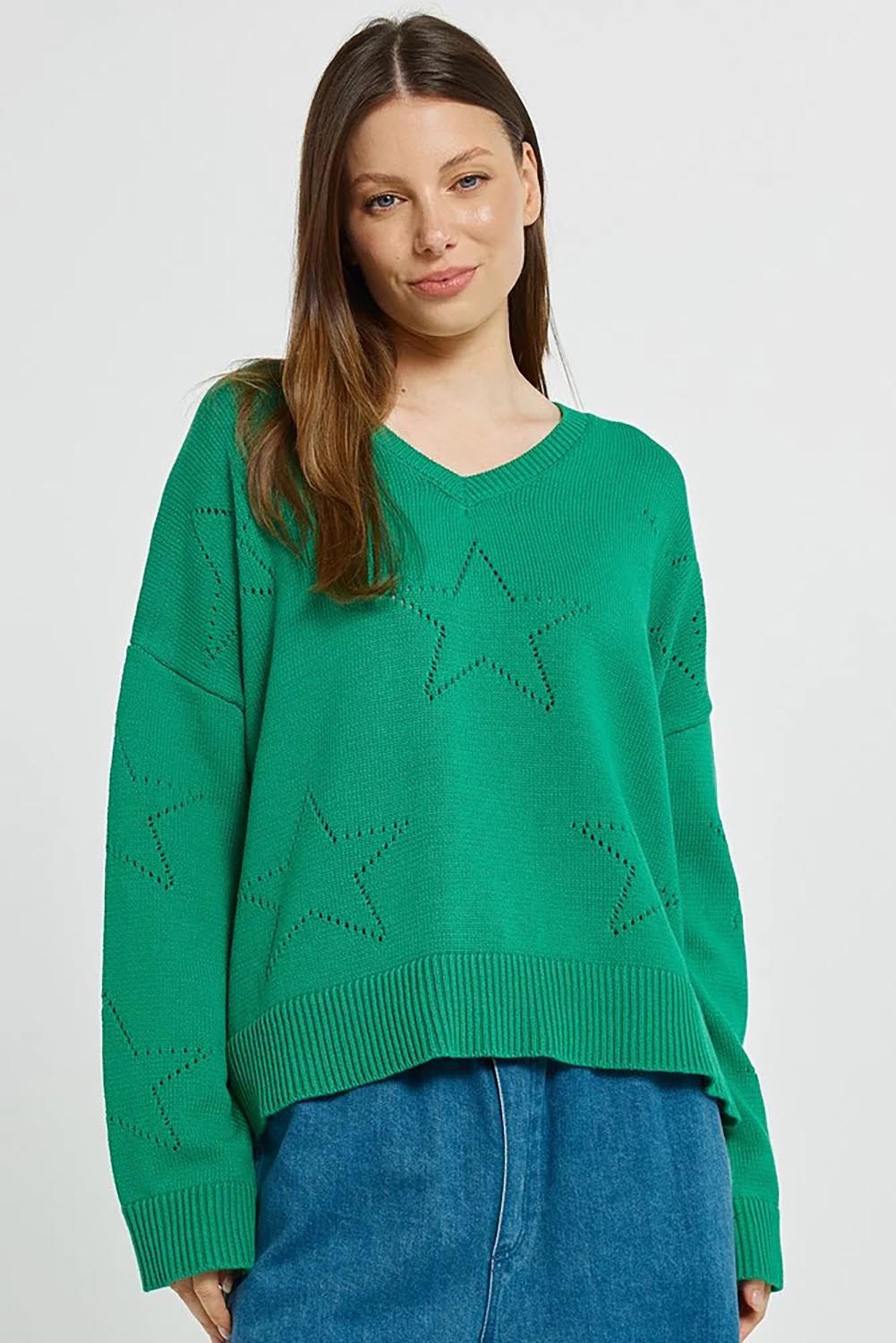 Selene Star Cotton Sweater – Green