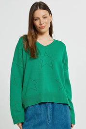 Selene Star Cotton Sweater – Green