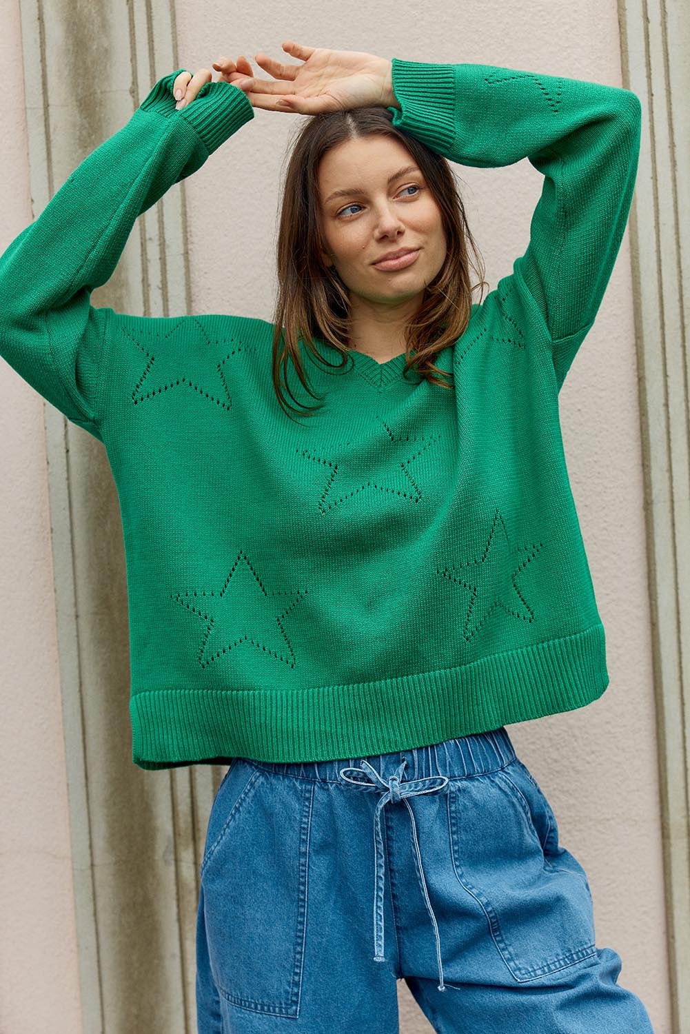 Selene Star Cotton Sweater – Green