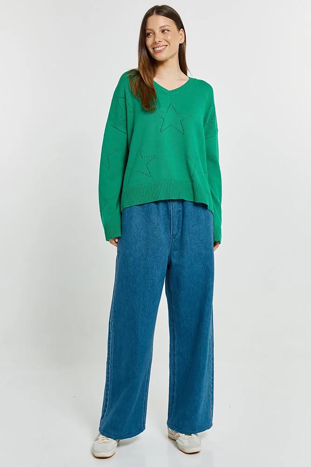 Selene Star Cotton Sweater – Green