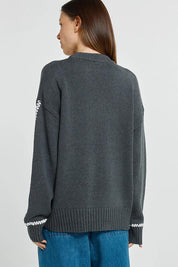Contrast Stitch Cotton Jumper – Charcoal