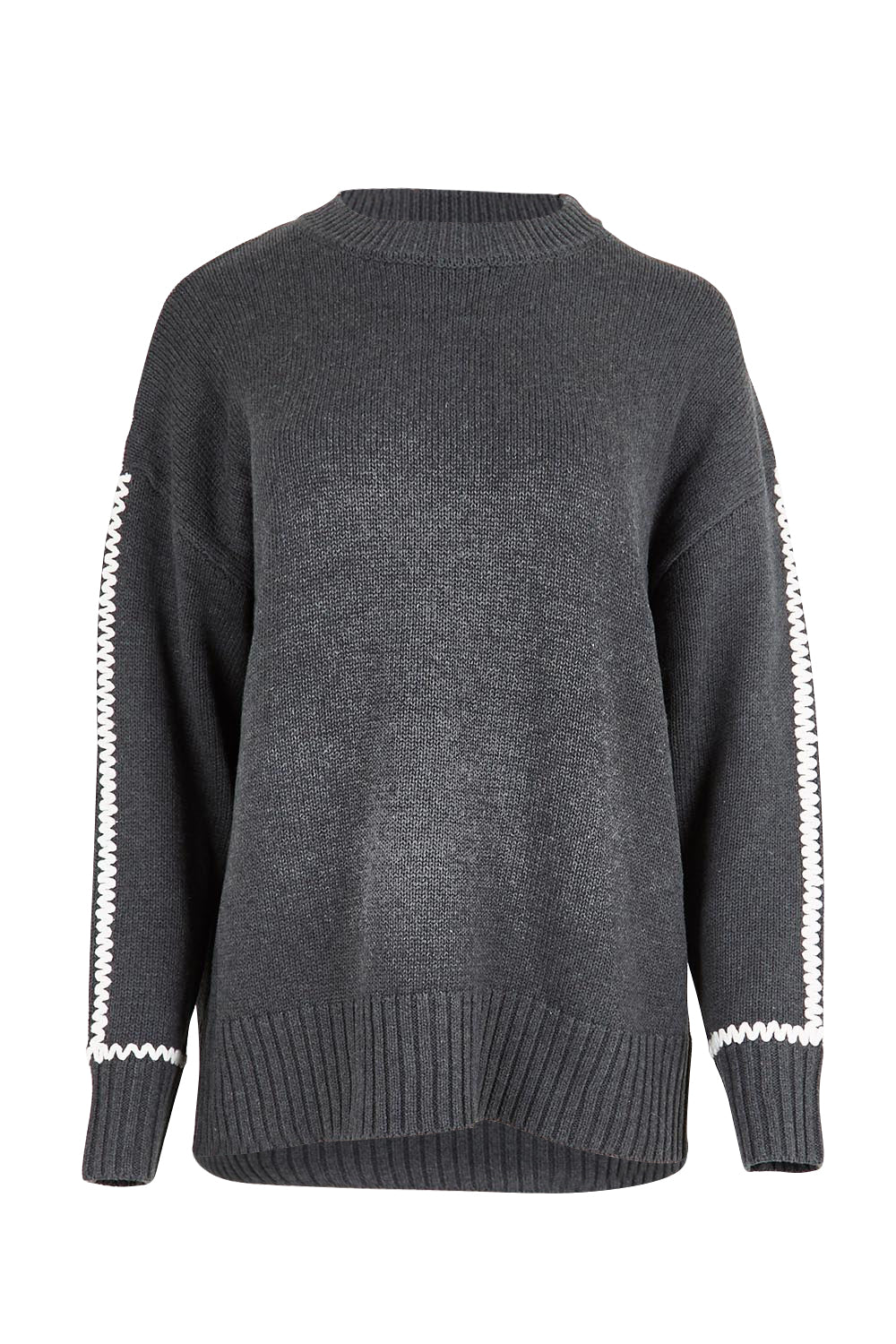 Contrast Stitch Cotton Jumper – Charcoal