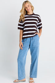 Model Genericm wearing size sample of the Libby Boxy Top – Chocolate in colour Chocolate, from the front