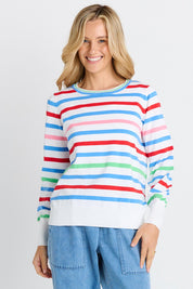 Model Genericm wearing size sample of the Indie Knit Sweater – Sorbet in colour Sorbet, in a cropped view